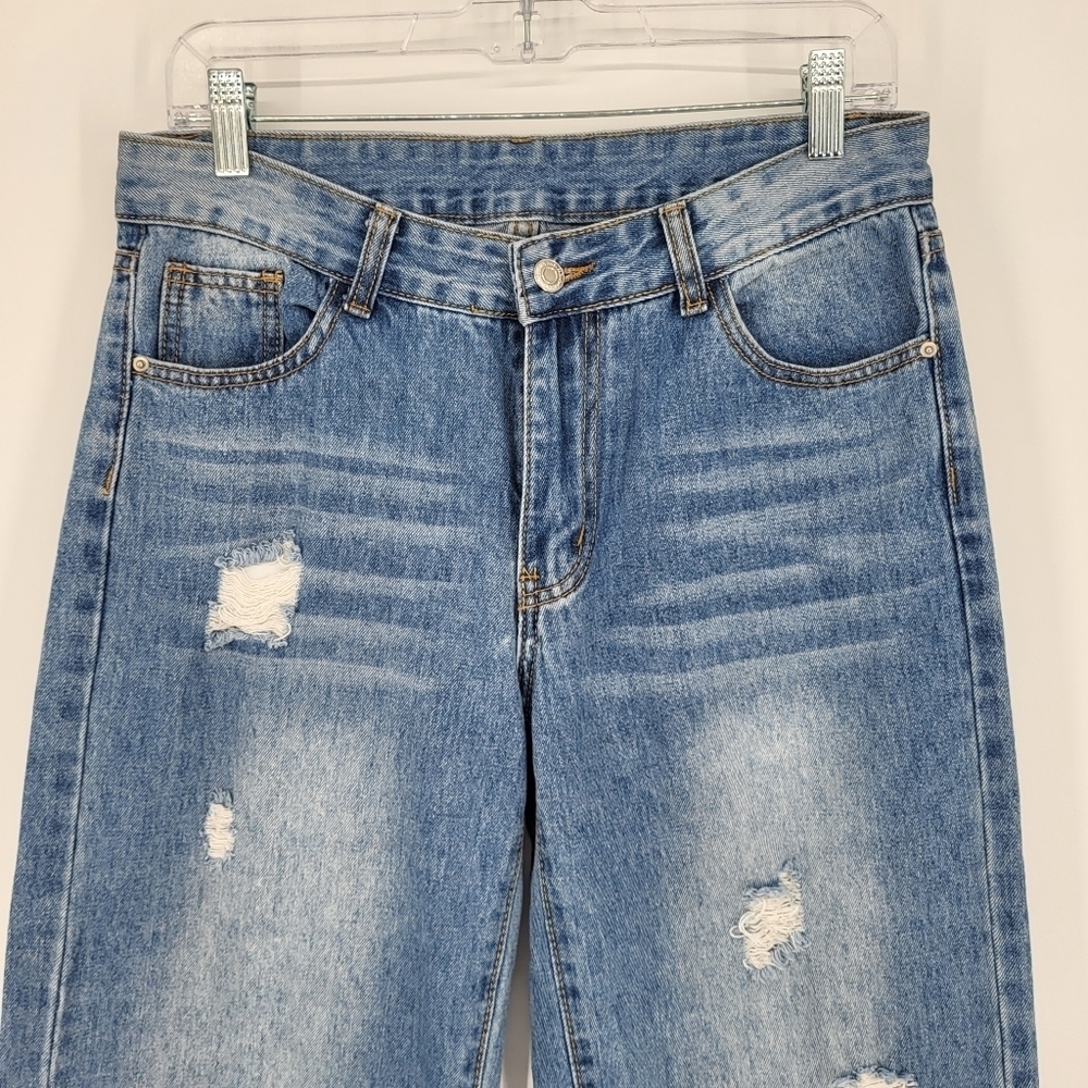 High Rise Wide Leg Jeans Distressed Denim Light Wash Shein Size 30 - Picture 8 of 8